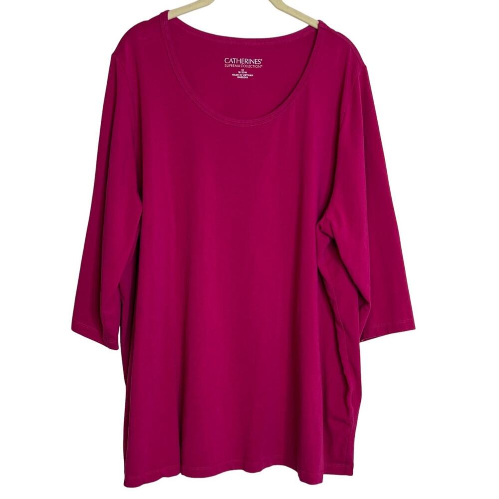 Catherines Suprema Collection Womens Tee Size 1X Dark Pink 3Q Sleeves